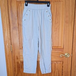 LOFT Cream Linen Blend High-Rise Pants